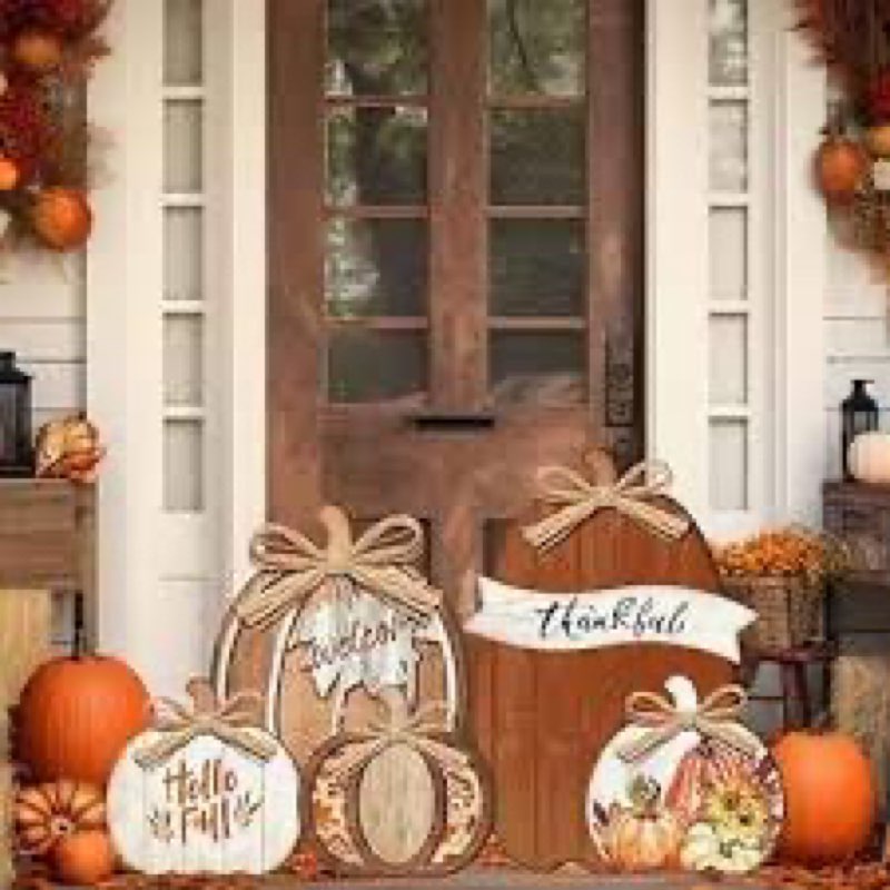 Set of 6 Farmhouse Outdoor Thanksgiving Fall Decoration for Home Pumpkin Thanksgiving Fall Porch Sig