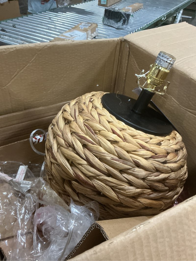 Condition photo showing As Is for JONATHAN Y JYL6501A Alaro 24.5" Banana Leaf Basket LED Table Lamp Coastal Cottage Industrial Bedside Desk Nightstand for Bedroom Living Room Office College Bookcase LED Bulb Included, Natural