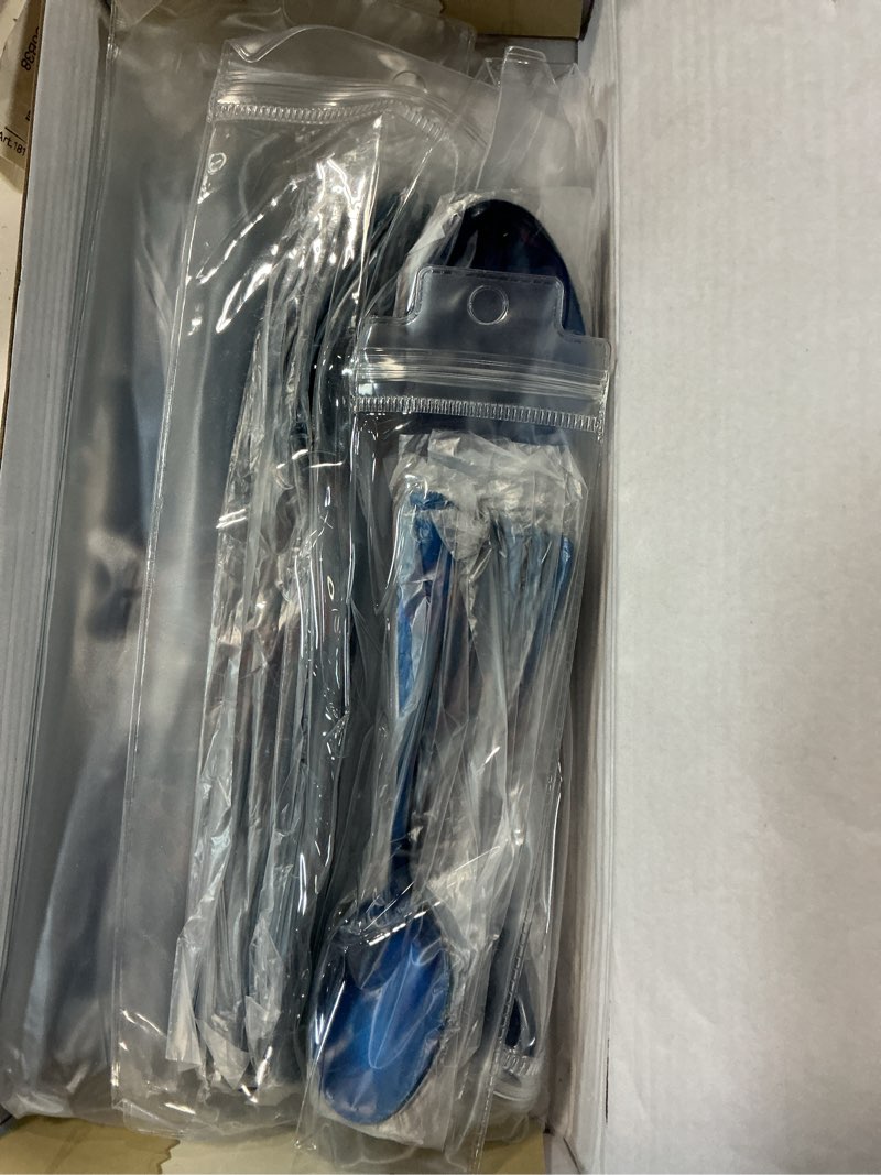 Condition photo showing New/Like New for jashii matte silverware set, 24-piece stainless steel satin finish flatware service for 6, kitchen utensils, tableware cutlery for home and restaurant (blue full) service for 6 blue 24pcs