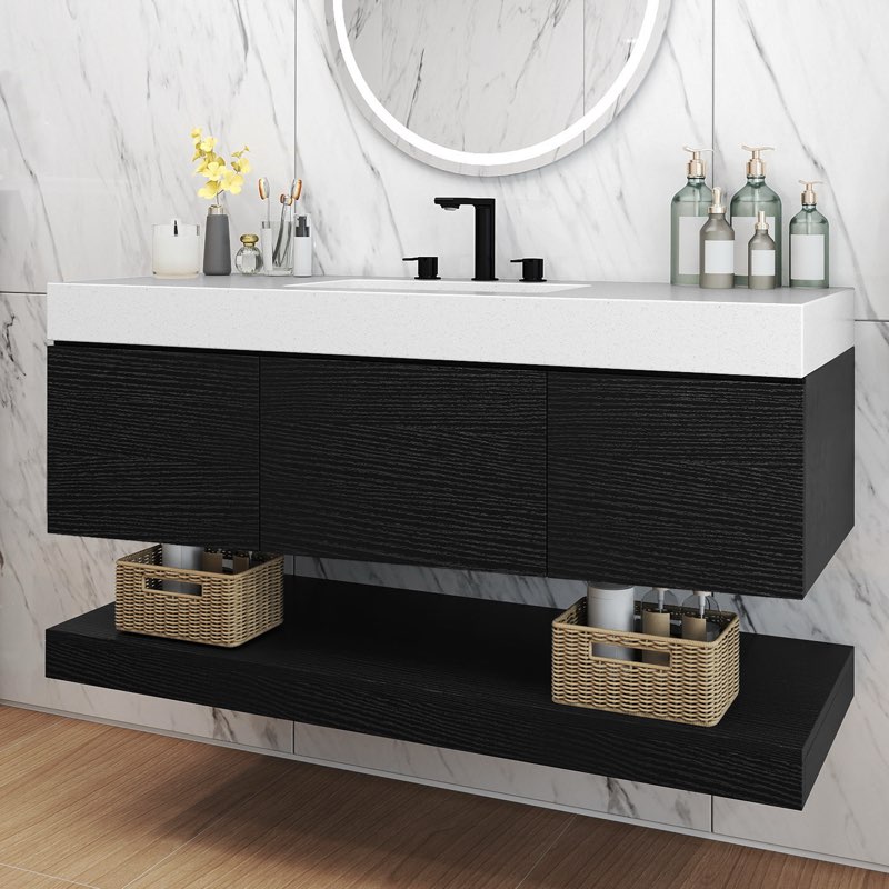 ( pickup 2 box’s. )48\" Modern Wall Mounted Bathroom Vanity With Engineered Stone Top