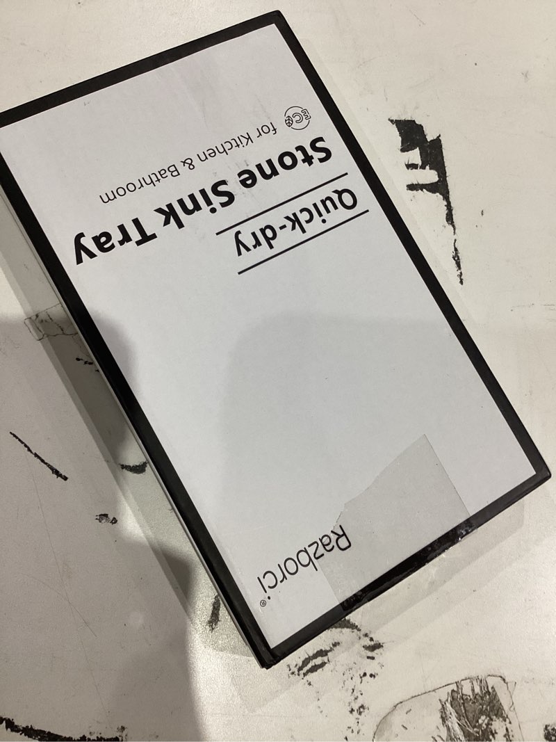 Condition photo showing New/Like New for 2PCS Water Absorbing Stone Drying Tray Mat for Bathroom Sink & Kitchen Counter Organizer, Quick Dry Dish Soap Dispenser Sponge Holder, Vanity Sink Caddy, Coaster, Dark Gray - 10" x 6" 2pack-10"x 6" - Dark Gray