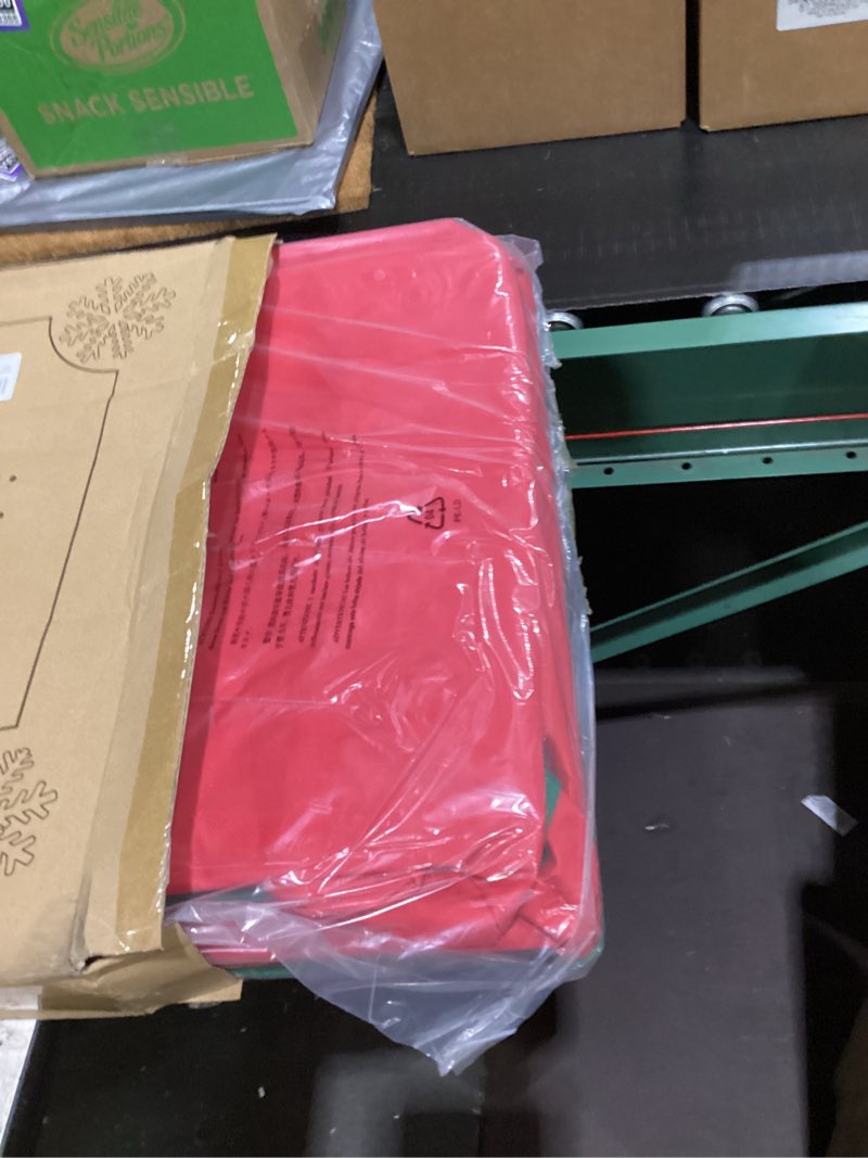 Condition photo showing New/Like New for ornament storage box, large christmas ornament storage box, stores 72 4'' ornaments , ornaments storage containers with 3 trays, durable and portable, 600d tear-proof material, extra pockets red