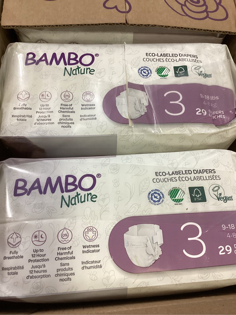 Condition photo showing New/Like New for Bambo Nature Hypoallergenic Baby Diapers, Eco-Labelled Sustainable Diapers, Enhanced Leakage Protection, Totally Chlorine-free, Skin Friendly, and Super Absorbent - Size 3 (174 Count) Size 3 174