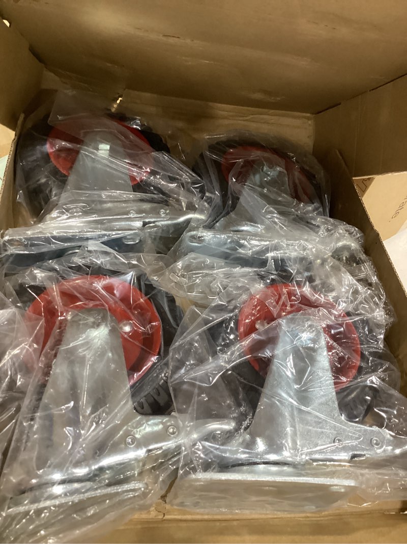 Condition photo showing Good Condition for 5" swivel caster wheels with safety dual locking and rubber tire wheels, heavy duty - 350 lbs per caster for workbench, cart, trolley, dolly, cabinet, compact rubber castor wheels, 4-packs 5in-4packs