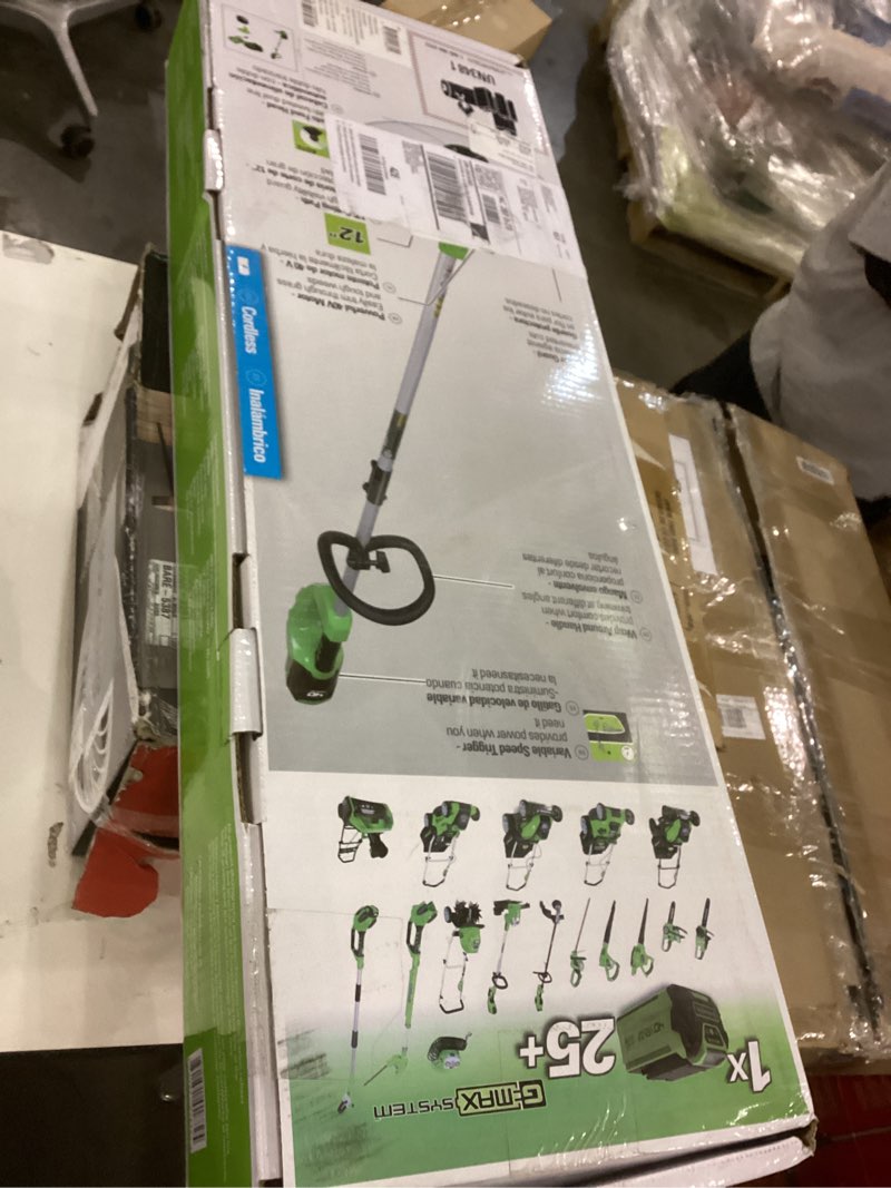 Condition photo showing As Is for Greenworks 40V 12" Cordless String Trimmer, 0.065" Dual Line with Auto Feed, Variable Speed, Lightweight Weed Eater, 3-Year Warranty 40V 2Ah Battery