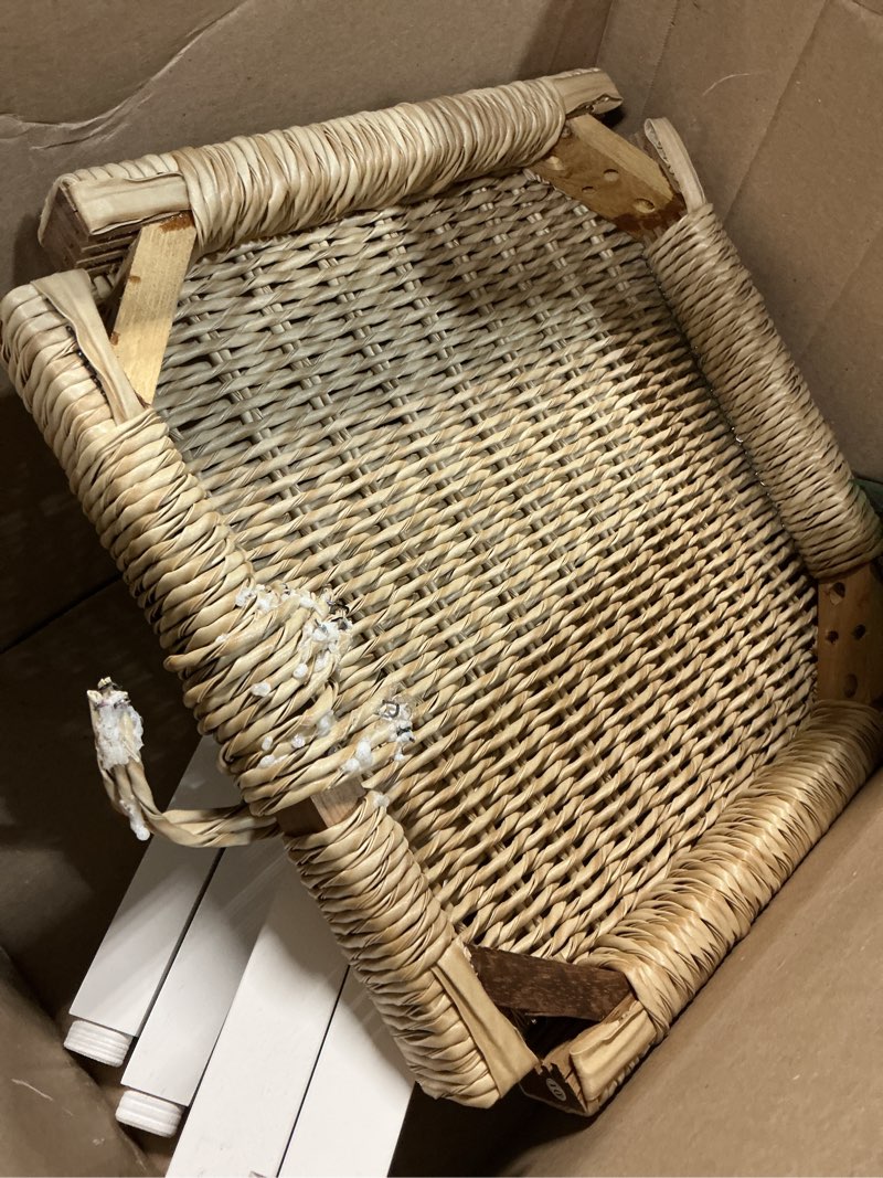 Condition photo showing As Is for alaterre furniture newport bar stool – 24 inch counter height barstool with handcrafted woven rope seat – modern farmhouse backless stools for kitchen, bar or dining room (white) white 24"h bar stool x 1