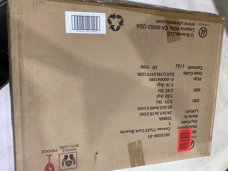 Condition photo showing Good Condition for u brands cork canvas bulletin board, 24" x 18", self healing, natural cork surface, frameless (2873u00-01)