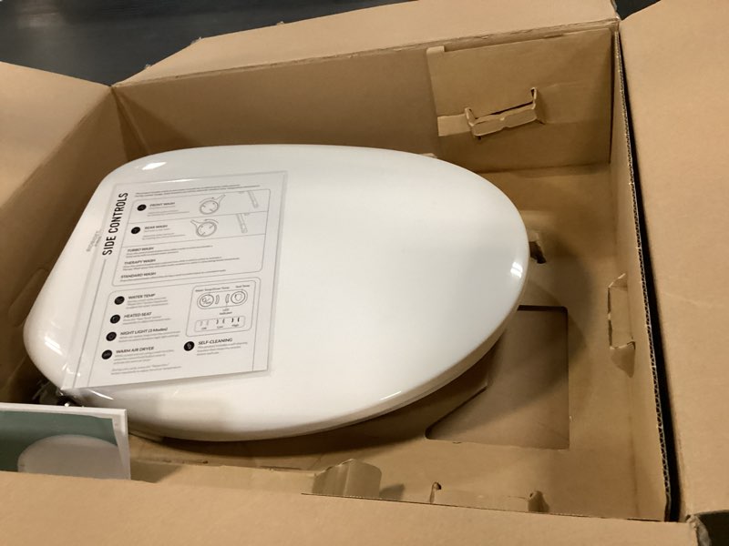 Condition photo showing As Is for toto® washlet® s2 electronic bidet toilet seat with instantaneous water heating, premist and ewater+ wand cleaning, round, cotton white - sw3345#01