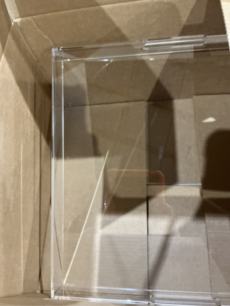 Condition photo showing As Is for 18×18 inch clear acrylic serving tray with handles extra large ottoman tray decorative tray spill-proof coffee table space saver oversize counter top organizer platter with safe edge clear 18" x 18" x 2"