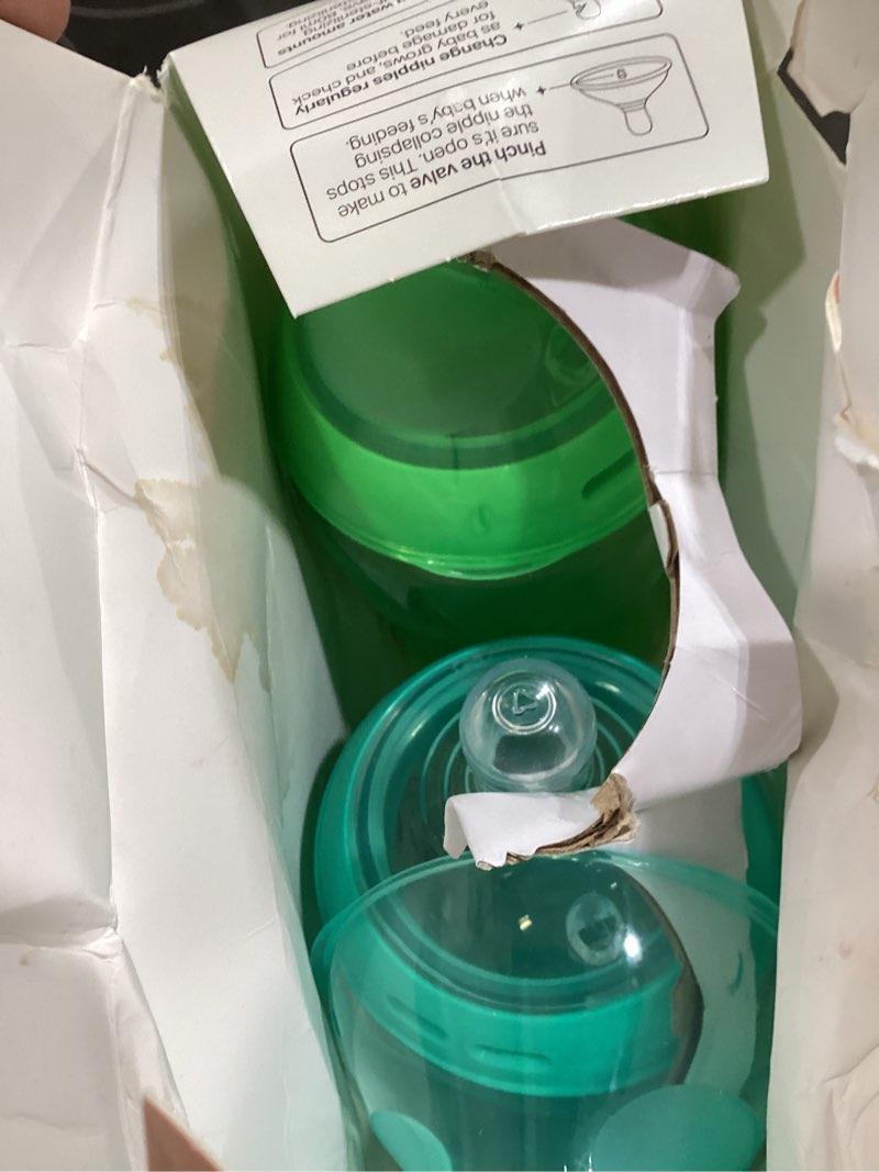 Condition photo showing As Is for tommee tippee natural start baby bottles, thicker feed, 6m+, 11oz | pack of 2, breast-like nipple for a natural latch, green & teal, bpa free