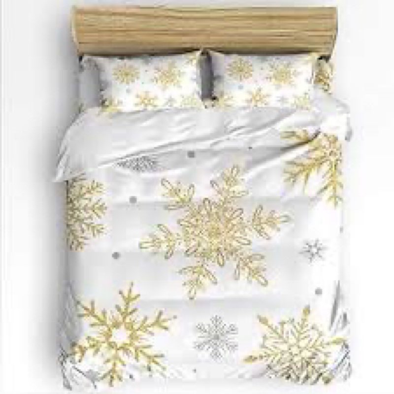 Nesker 7 Pcs Christmas Comforter Set King Size, Golden Yellow Simple Snowflake Bedding Set for Kids 