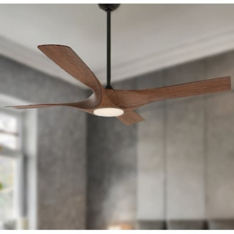 minka ceiling fan co. rowland 56-in matte black with distressed koa blades color-changing led