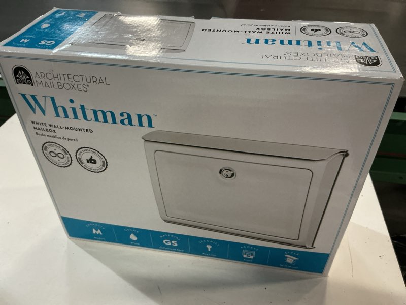 Condition photo showing New/Like New for architectural mailboxes standard metal white wall mount locking mailbox