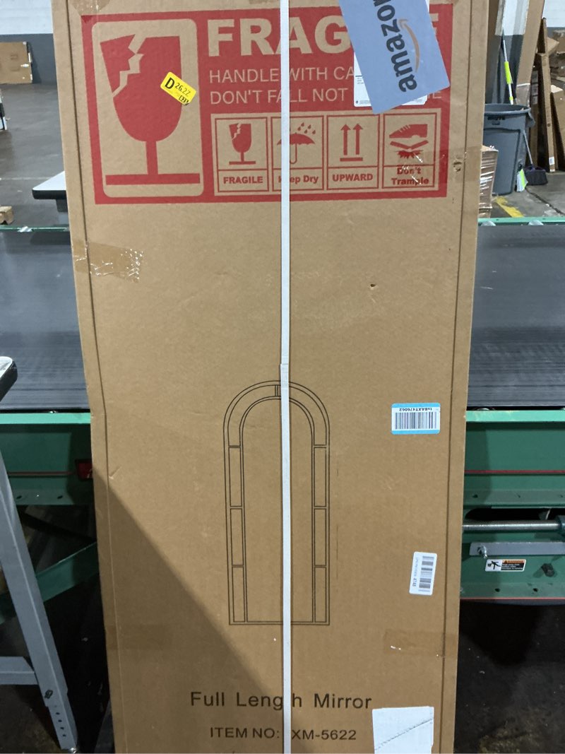 Condition photo showing New/Like New for Arched Full Length Mirror, 56"x22" Mirror Full Length, Oversized Floor Length Standing Mirrors, Large Body Wall Mounted Window Pane Mirrors, Hanging or Leaning (Black) Black Mirror-black 56"L x 22"W