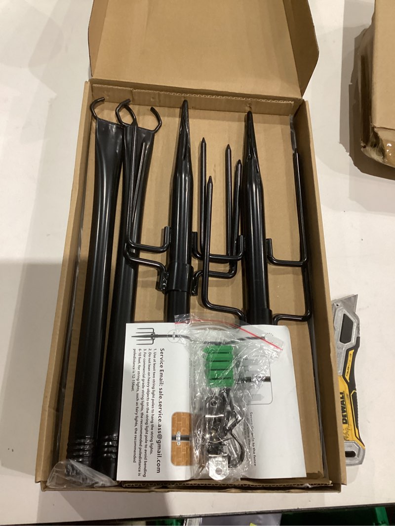 Condition photo showing As Is for 2 Pack String Light Poles,10 Ft Light Poles for Outside String Lights,Outdoor Lights Pole with Fork,Metal Poles Stand for Patio Deck Backyard 10FT 2 Pack