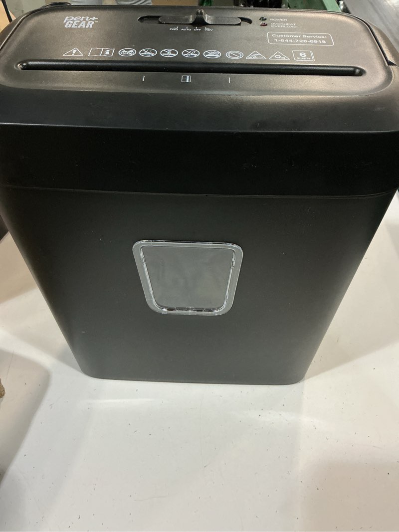 Condition photo showing Good Condition for pen+gear 6-sheet cross-cut paper/credit card shredder with 3.7 gallon bin, black, home & office use