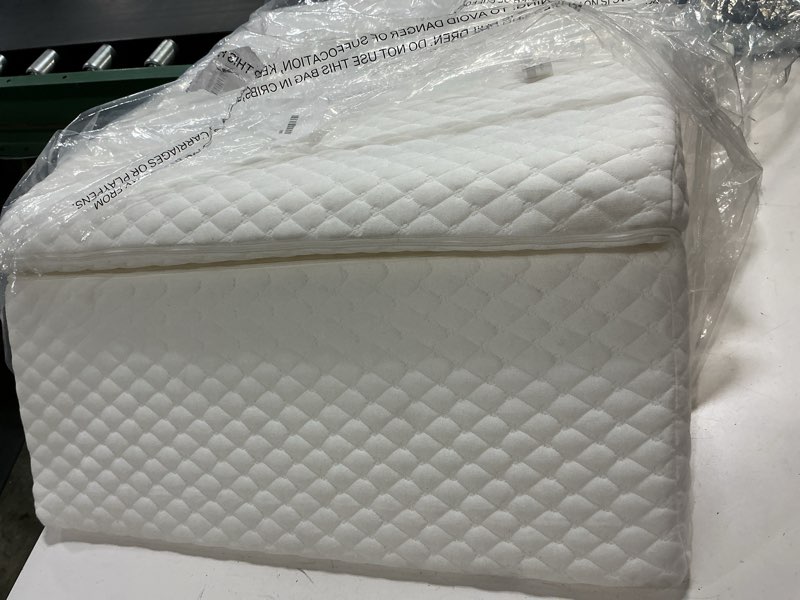Condition photo showing As Is for wedge pillow for sleep apnea, 12 inch adjustable height bed wedge pillow for headboard, gerd, acid reflux relief, snoring, and post surgery recovery. bed pillow for sitting up in bed white large
