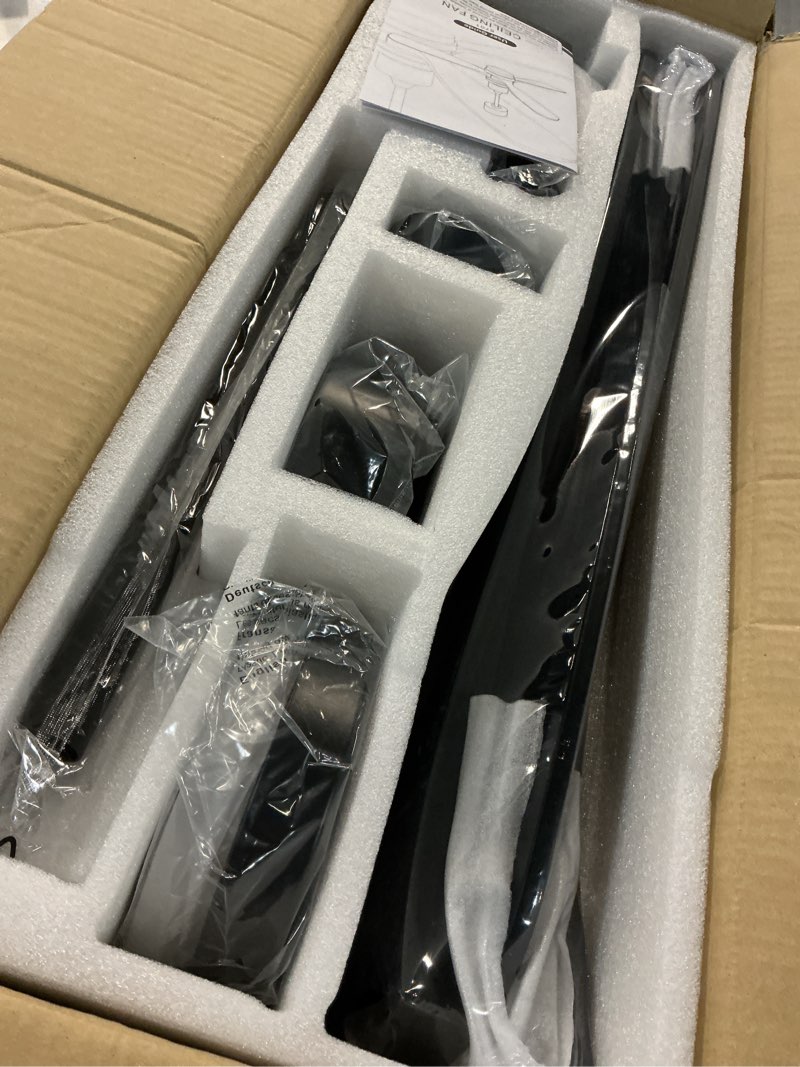 Condition photo showing New/Like New for 60 inch ceiling fans with lights remote, black ceiling fan, 3 downrods, 3 wood blades, etl listed, timer, 6 speed reversible dc motor outdoor fans for patios bedroom farmhouse, 60in, black black 60 inch