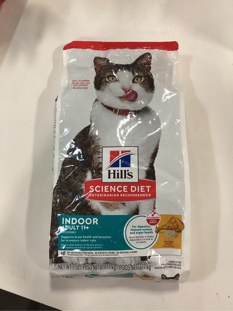 Condition photo showing New/Like New for Hill's Science Diet Dry Cat Food, Adult 11+, Indoor, Chicken Recipe, 7 lb. Bag (BEST BY 02/2027)