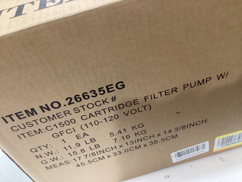 Condition photo showing As Is for INTEX C1500 Cartridge Filter Pump for AGP: 1500 GPH Pump Flow Rate - Cartridge Gauge Indicator - HydroAeration Technology - Includes Type A Filter Cartridge - Turnover Rate/System Flow 1180 GPH