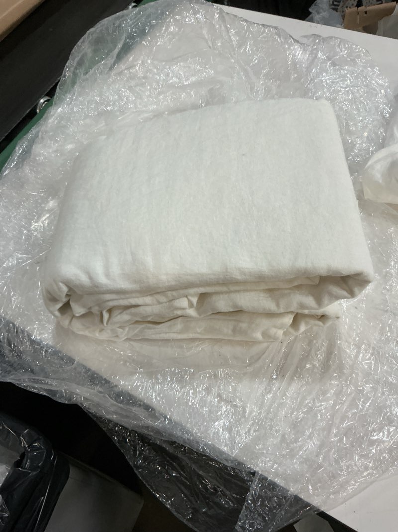 Condition photo showing As Is for quince european linen duvet cover set 3 pieces white king /cal king 