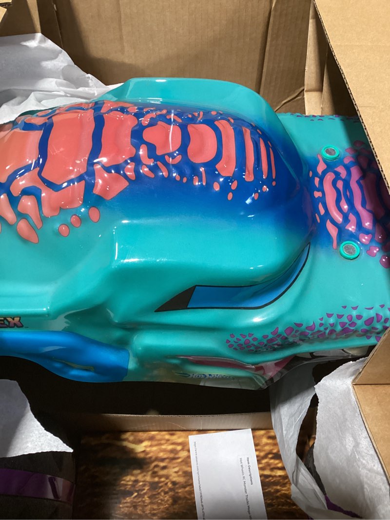 Condition photo showing As Is for Hot Wheels RC Monster Trucks Mega-Wrex in 1:6th Scale, Extra Large Remote-Control Toy Truck, More Than 2ft Long Multicolor