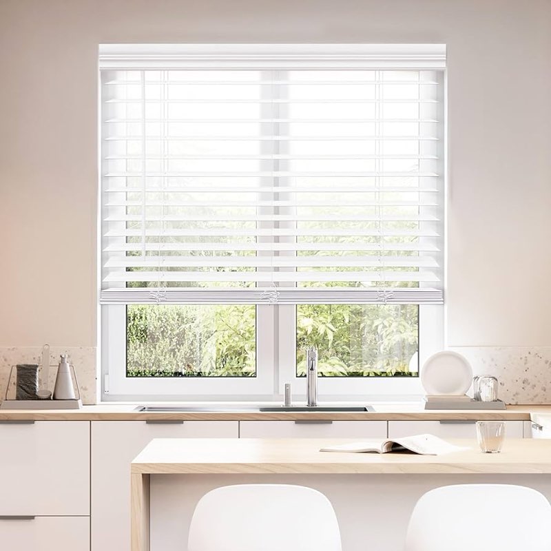 dez furnishings cordless 2" smooth faux wood blind, 24.5" w x 60" h, smooth white