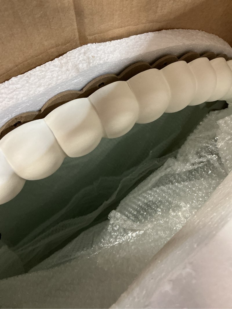 Condition photo showing Good Condition for Kate and Laurel Bronte Modern Glam Round Beaded Wall Mirror, 28 Inch Diameter, White, Transitional Circle Mirror for Use as Vanity Bathroom Mirror or Cute Nursery Mirror Decor