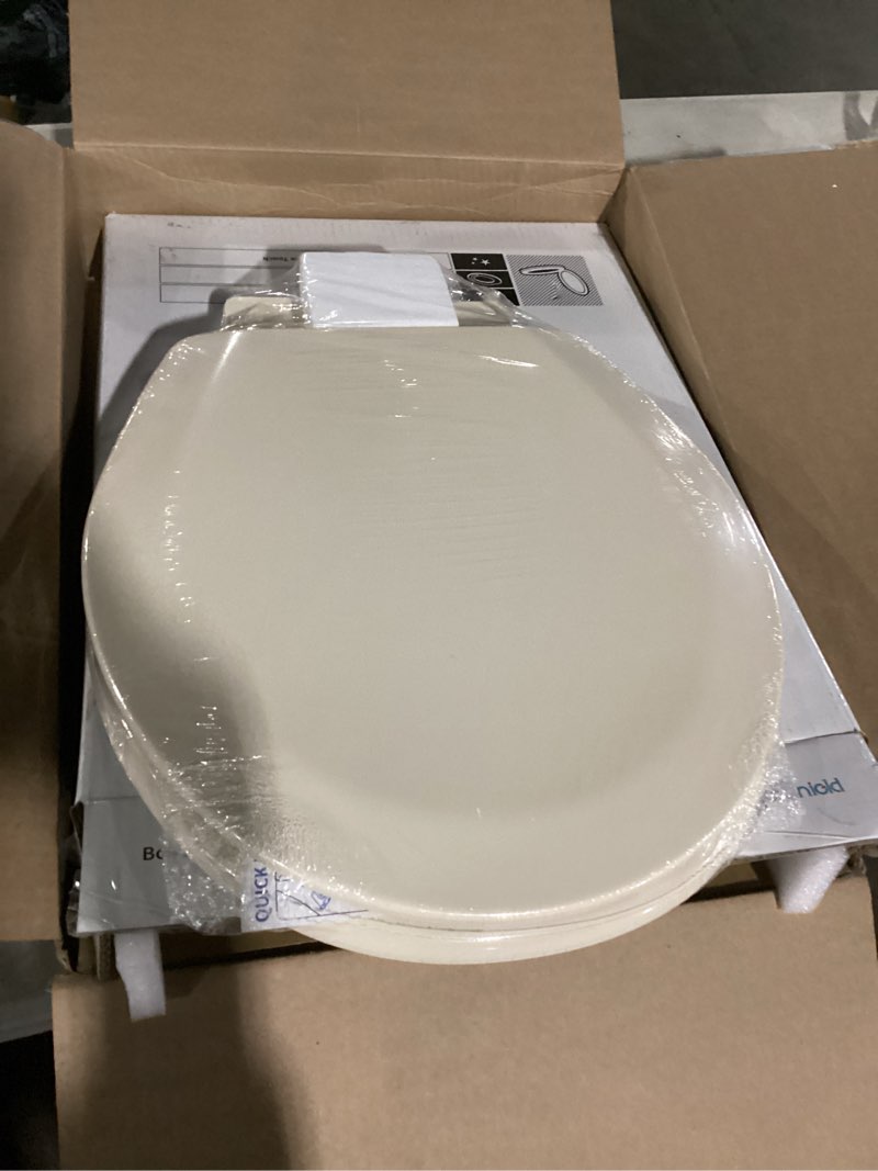 Condition photo showing Good Condition for angol shiold quiet-close molded wood toilet seat with non-slip adjustable hinges, anti-pinch bumpers, easy install & clean?biscuit, round 16.5''? round 16.5‘’ biscuit