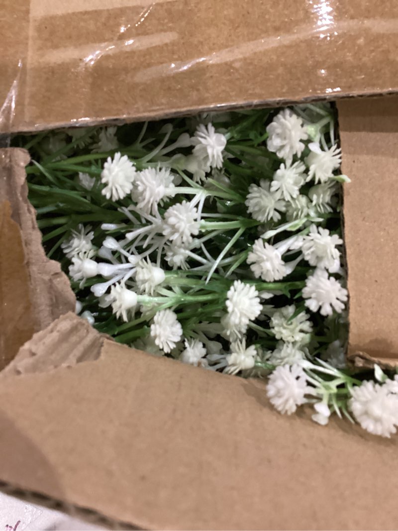 Condition photo showing As Is for Dolicer 4 Pcs Babys Breath Artificial Flowers Vines, 24 FT Faux White Hanging Baby Breath Garland, Real Touch Fake Babys Breath Gypsophila for Wedding Party Backdrop Wall Home Decor White Garland 4 Pcs