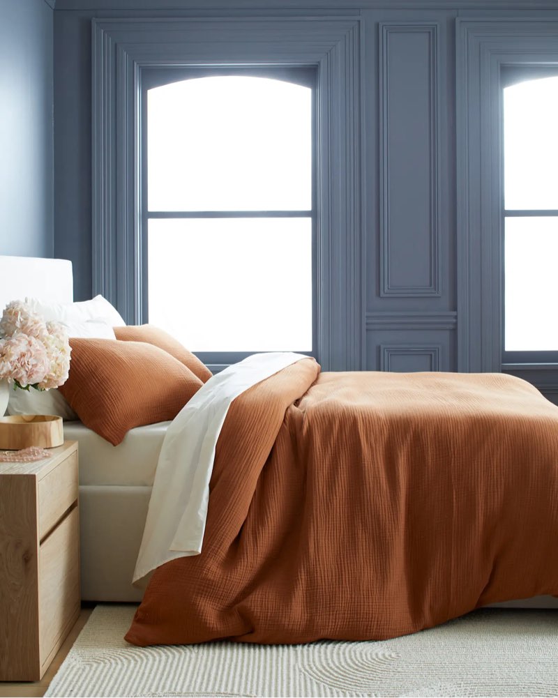 Organic Cotton Gauze Duvet Cover Set, King/Cal King, Terracotta