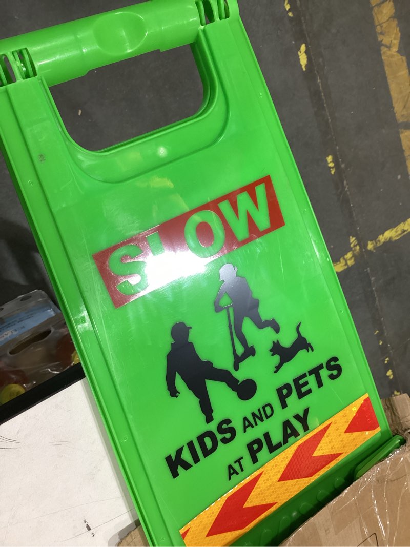 Condition photo showing Good Condition for xpcare 24 inch kids playing sign, 2 pack, green, plastic, safety sign, traffic, functional, attention-grabbing green 2