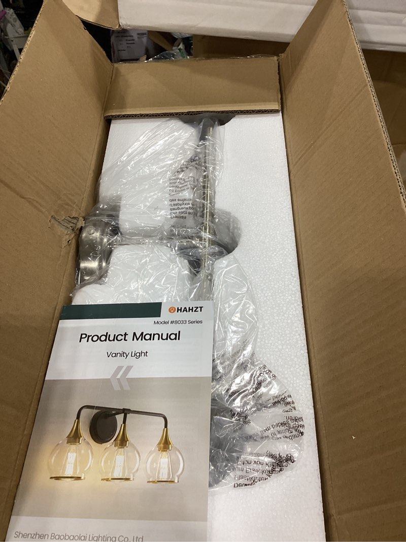 Condition photo showing Good Condition for Modern Brushed Nickel 3-Light Bathroom Vanity Wall Light Fixture