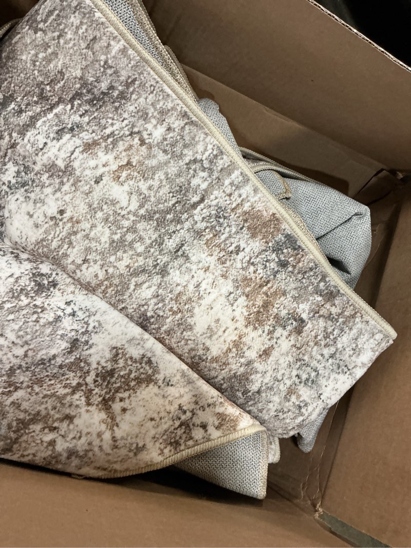 Condition photo showing As Is for washable rug 8x10 area rugs for living room: large neutral soft rug abstract non slip low pile modern carpet for bedroom kitchen nursery office dining room indoor (beige, 8'x10') beige 8' x 10' (rectangular)