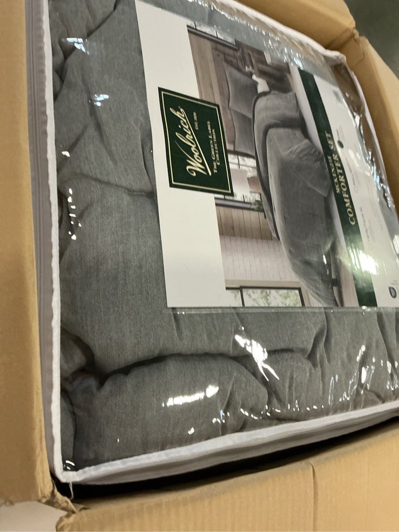 Condition photo showing Good Condition for Woolrich King Comforter Set Cotton Stone Washed, Oversized Comforters King Size Bed, All Season Down Alternative Overfilled King Size Comforter, McKenzie, King/Cal King Grey 3 Piece