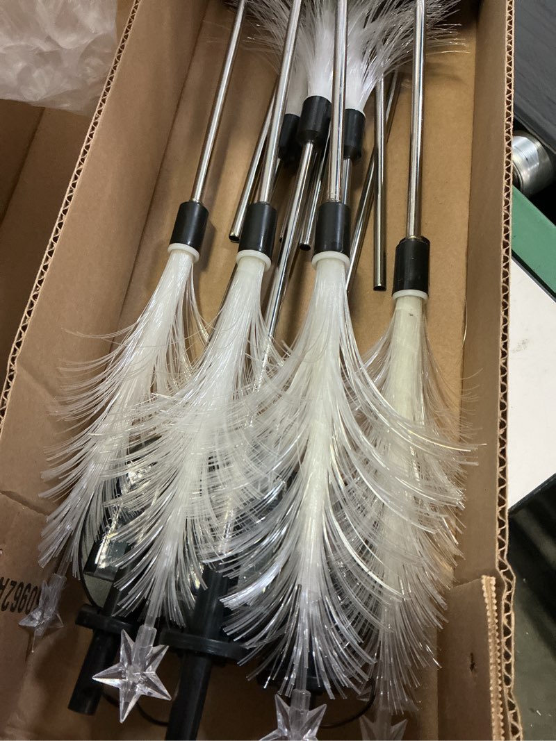 Condition photo showing As Is for Baquler 8 Pcs Solar Christmas Tree Lights Waterproof Outdoor Pathyway Stake Light 7 Lighting Modes Fireworks Christmas Stake Light Decoration for Holiday Yard Walkway Garden Path Decor