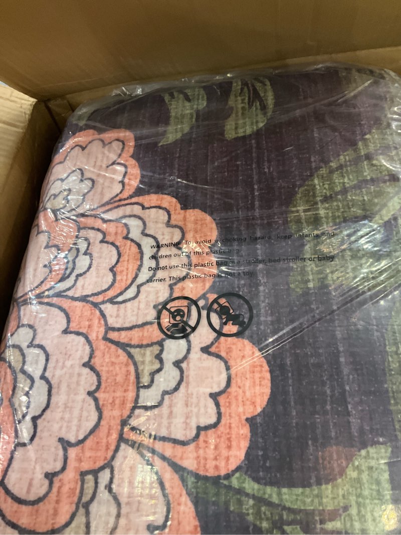 GarveeHome Plum Pink Floral Botanical Washable 9x12 Area Rug for Living Room Soft Black Purple Vinta