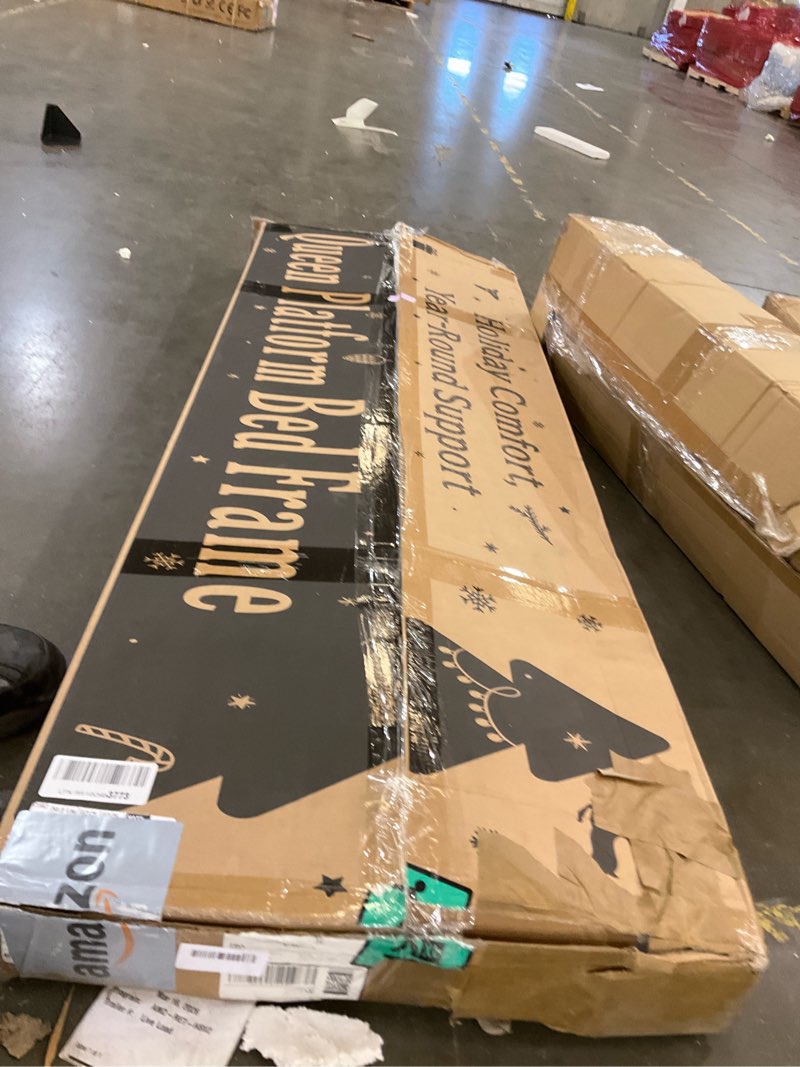 Condition photo showing As Is for Queen Size Platform Bed Frame with Upholstered Headboard, Sturdy Wooden Slats, Noiseless No Box Spring Required, Easy to Assemble,Pink Pink Queen