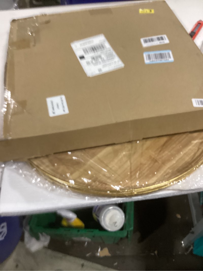 Condition photo showing As Is for 21-Inch Wooden Lazy Susan Turntable – Premium Oak & Iron, Extra Large Rotating Serving Tray for Dining Table, Kitchen Countertop, Farmhouse Décor, Spice Rack, Charcuterie & Entertaining Natural Oak 21