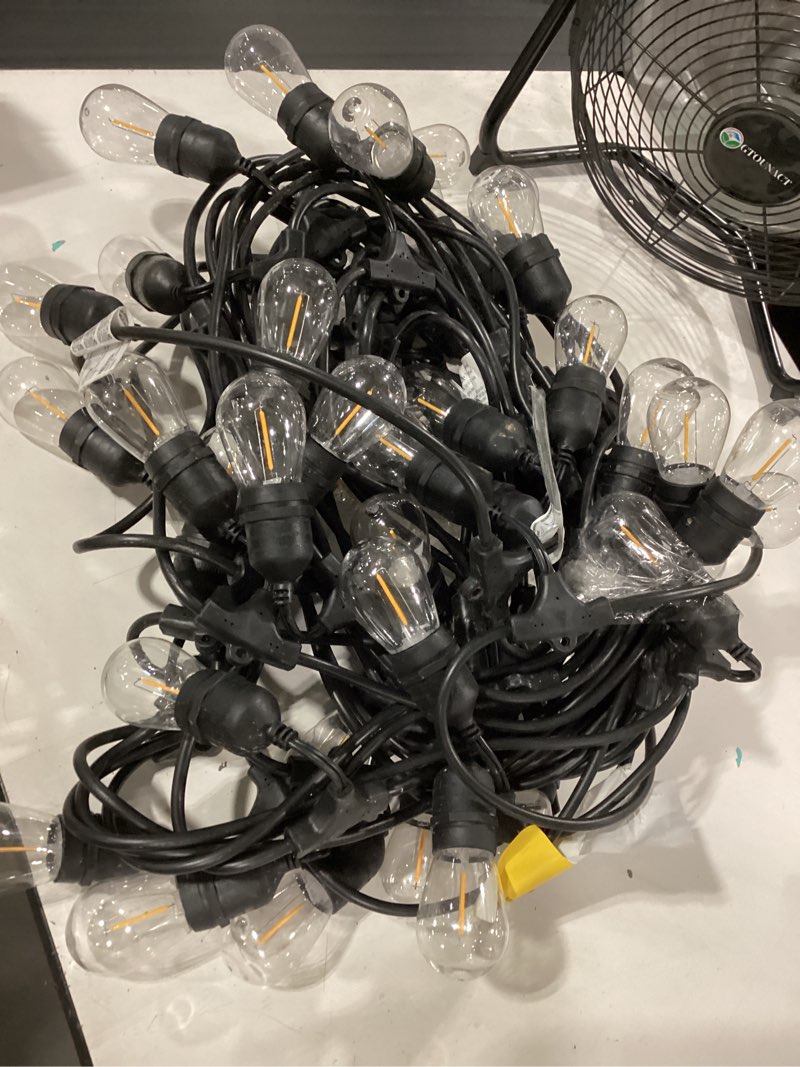 Condition photo showing Good Condition for svater 96 ft outdoor string lights 2w, patio light for outside with 32 antique s14 plastic led bulbs, ip65 waterproof hanging cafe market lighting, etl-listed dimmable warm white 2700k (48 ft x 2) 96ft