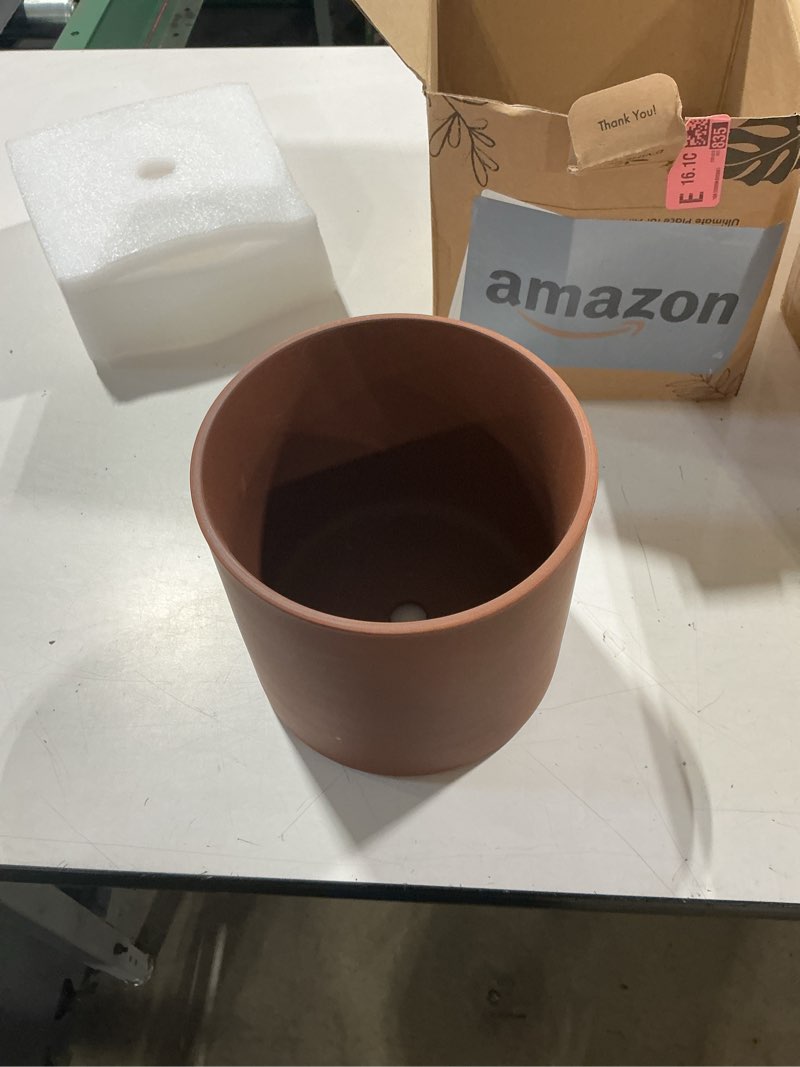 Condition photo showing Good Condition for d'vine dev 6 inch rust terracotta plant pot with drainage hole and saucer, round cylinder planter pot for indoor plants, 40-v-c-3 1 6.5 inch