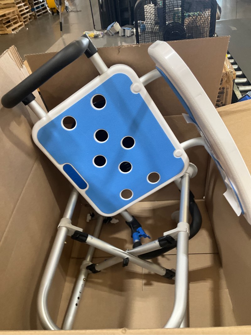 Condition photo showing As Is for shower chair with arms heavy duty bath chair with back inside shower transfer bath seat padded bench portable lift height adjustable legs for bathtub non-slip feet