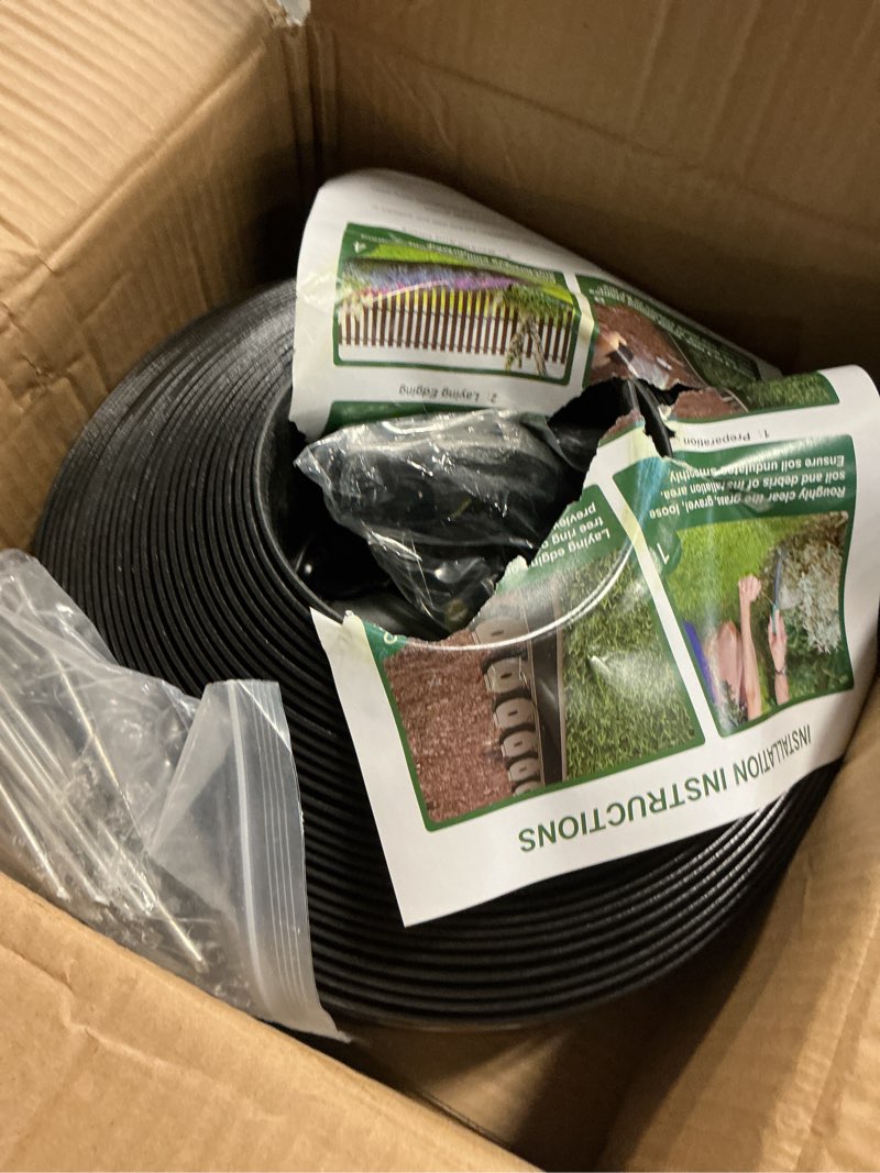 Condition photo showing Good Condition for 66ft landscape edging 4 in tall with 70 spikes, garden edging border and 1 hammer, plastic landscape edging border lawn edging for landscaping, flower beds, yard 4 in 66ft