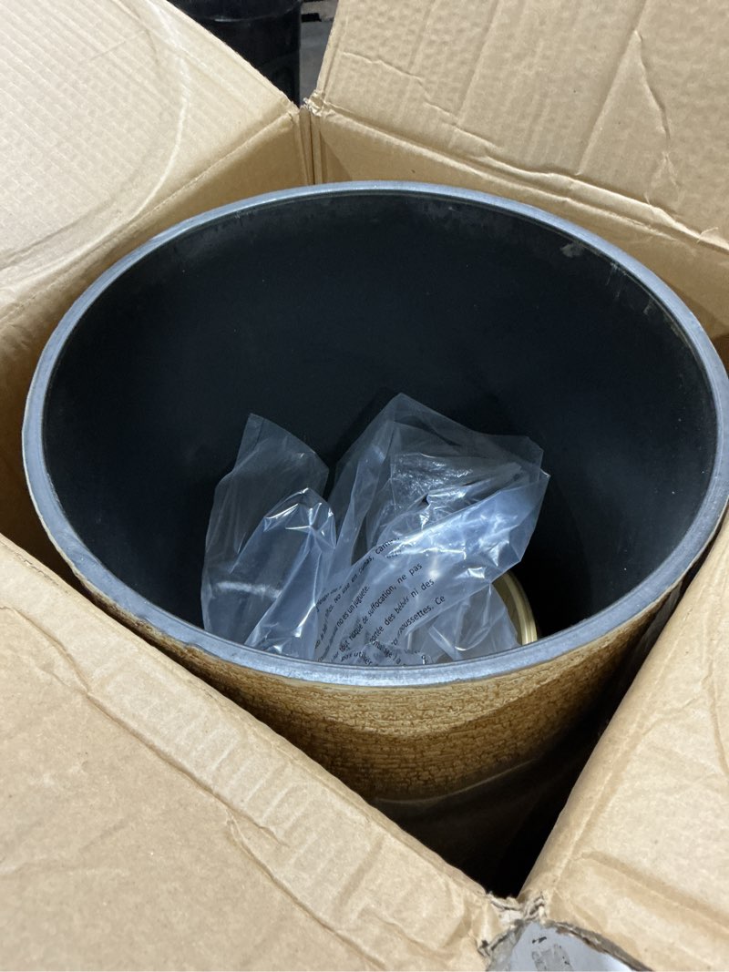 Condition photo showing As Is for qcqhdu set of 2 9 gallon tall large planters for outdoor/indoor plants of 12" dia x 21" h round flower pots set faux stone finish front door patio square porch planters with tray, beige beige 21in