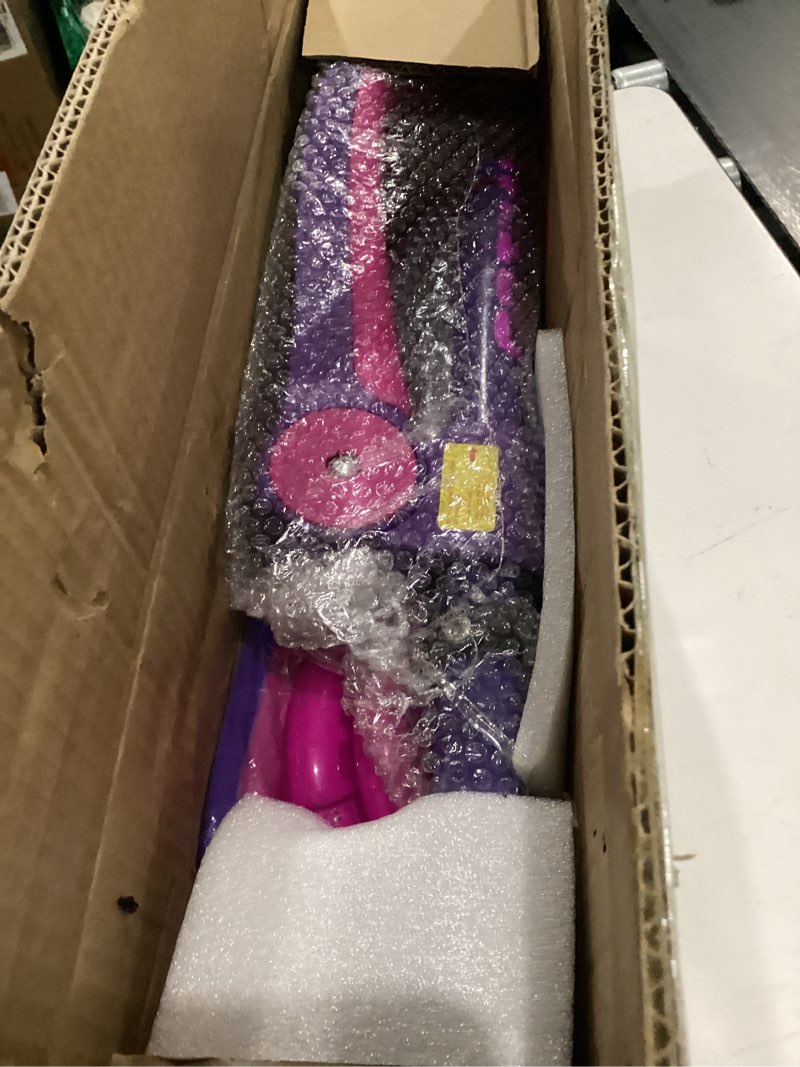 Condition photo showing As Is for Gotrax KS3 Kids Kick Scooter, LED Lighted Wheels, Adjustable Height Handlebars and Removable Seat, Lean-to-Steer & Widen Anti-Slip Deck, 3 Wheel Scooter for Kids Ages 2-8 and up to 110 Lbs Purple with Seat