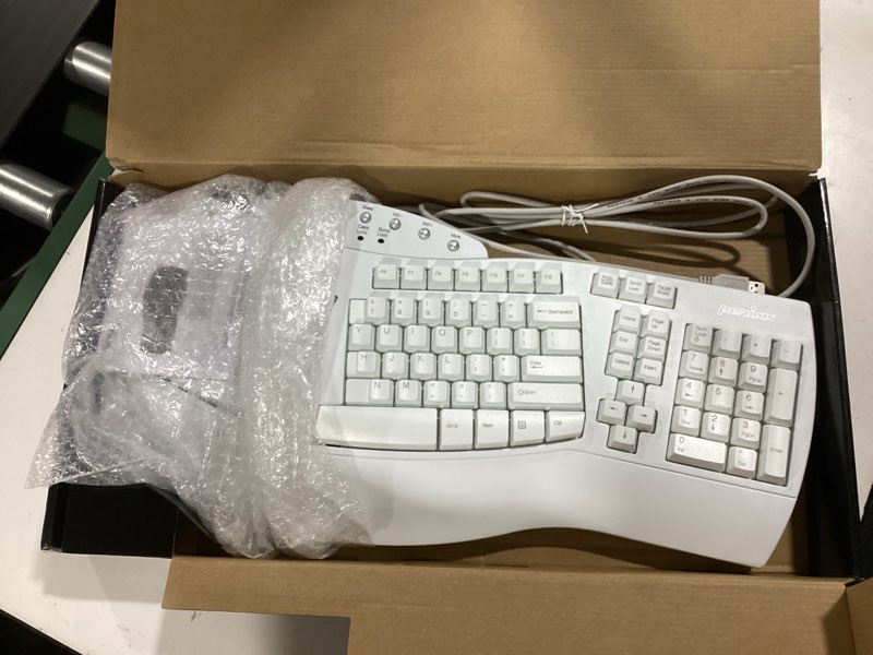 Condition photo showing As Is for perixx periboard-512w periboard-512 ergonomic split keyboard - natural ergonomic design - white - bulky size 19.09"x9.29"x1.73", us english layout white wired