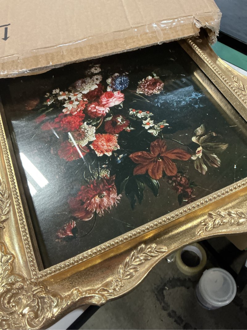 Condition photo showing As Is for Vintage Gold 11x14 Picture Frame with Mat for 8x10 or 11x14 Photos, Real Glass, Ornate Baroque Gothic Victorian Frames for Wall Display