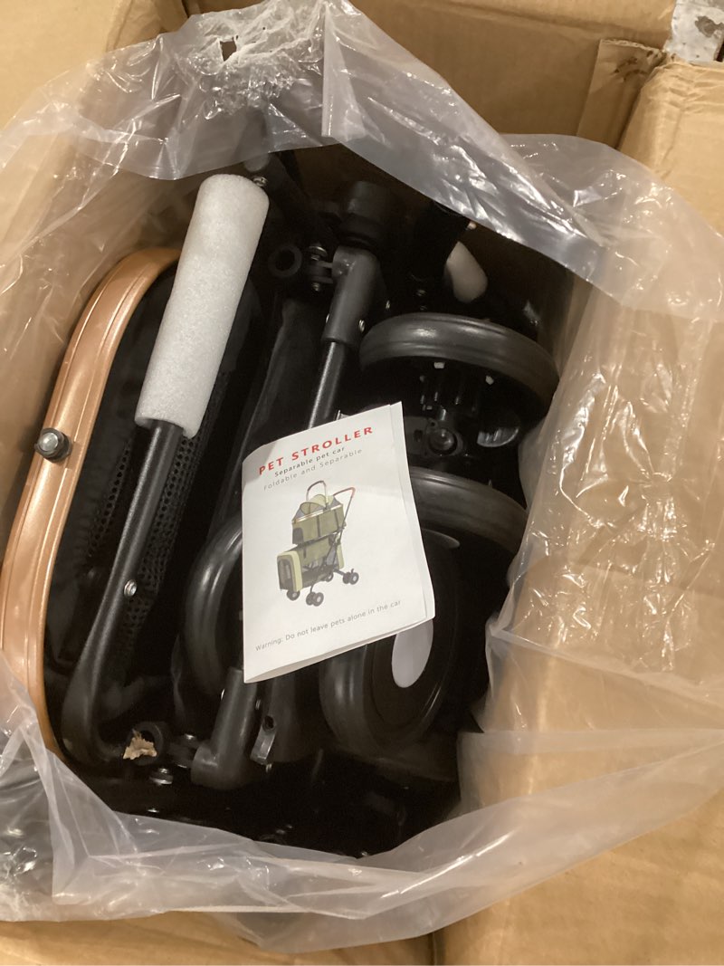 Condition photo showing Good Condition for Double Pet Stroller for Dogs and Cats, One-Step Folding Dog Stroller Travel Carriage for Small Medium Dogs Cats, 2 Detachable Carrier Bags, 4 Lockable Wheels (Army Green)