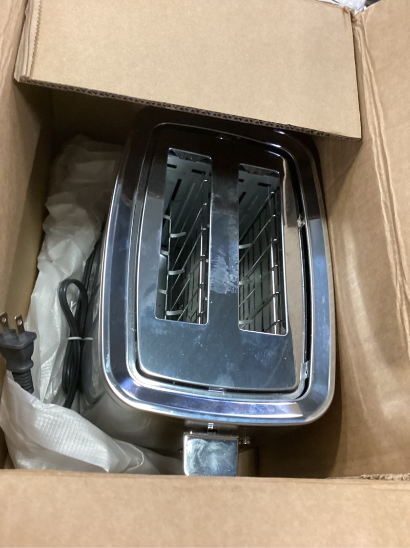 Condition photo showing As Is for GE 2 Slice Stainless Steel Toaster, Extra Wide Slots for Toasting Bagels, Breads, Waffles & More, 7 Adjustable Shade Settings, Removable Crumb Tray, Countertop Kitchen Essentials, 850 Watts 2-Slice Stainless Steel