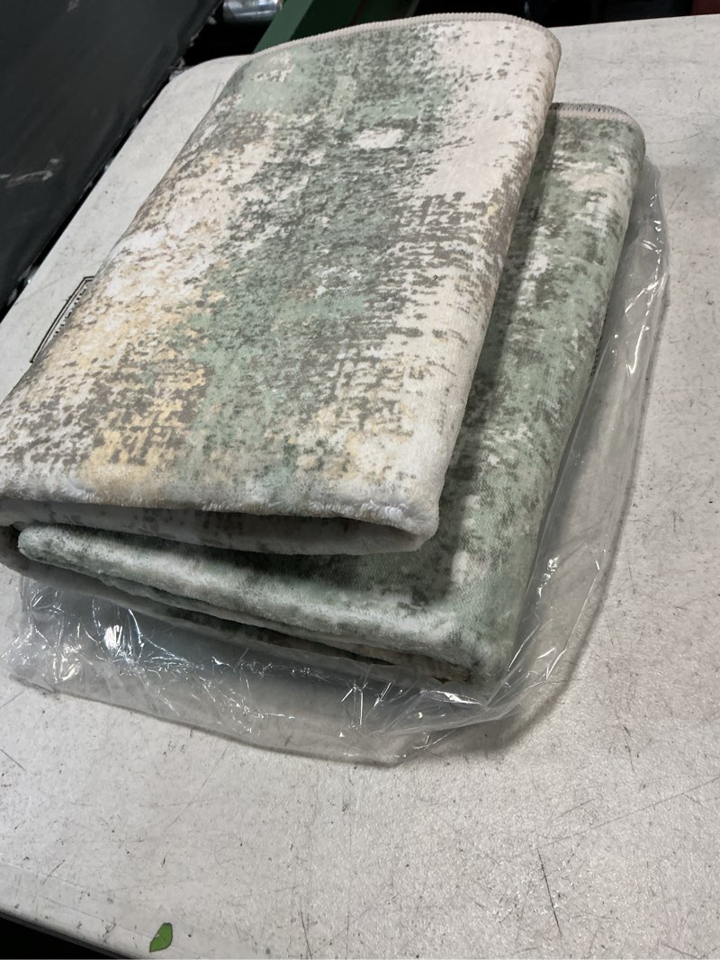 Condition photo showing Good Condition for beimo runner rug for hallway kitchen, 2x5 machine washable runners rug for entryway, soft modern abstract throw rugs, low pile floor cover with non slip backing, light green light green/cream 2' x 5' (rectangular)
